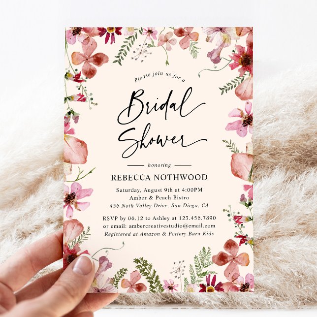 Invitation Boho Peach Florals Fête des mariées botanique (Créateur téléchargé)