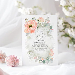 Invitation Boho Peach Flowers Élégante Fête des mariées de ja