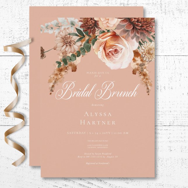 Invitation Boho Peach & Rust Floral Peach Blush Bridal Brunch (Créateur téléchargé)