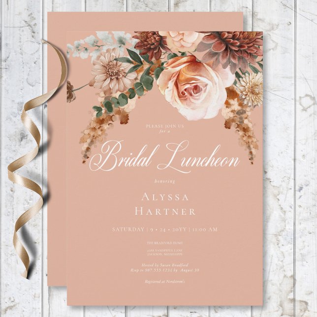 Invitation Boho Peach & Rust Floral Peach Blush Bridal Lunch (Boho Peach & Rust Floral Peach Blush Bridal Lunch Invitation)