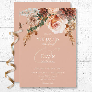 Invitation Boho Peach & Rust Floral Peach Blush Mariage