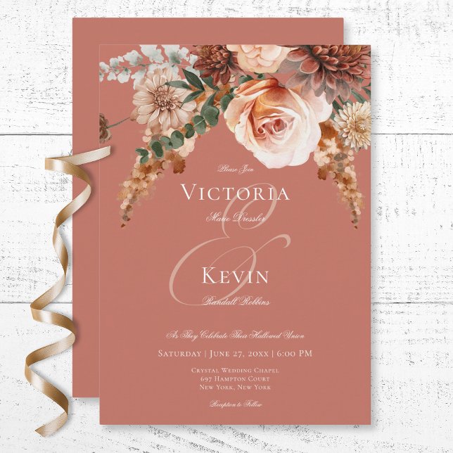 Invitation Boho Peach & Rust Floral Rust Mariage (Boho Peach & Rust Floral Rust Wedding Invitation)