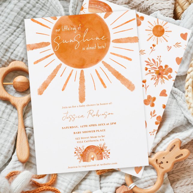 Invitation Boho petit soleil arc-en-ciel baby shower orange (Créateur téléchargé)