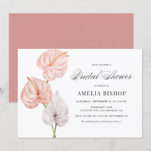 Invitation Boho Pink Aquarelle Anthuriums Fête des mariées