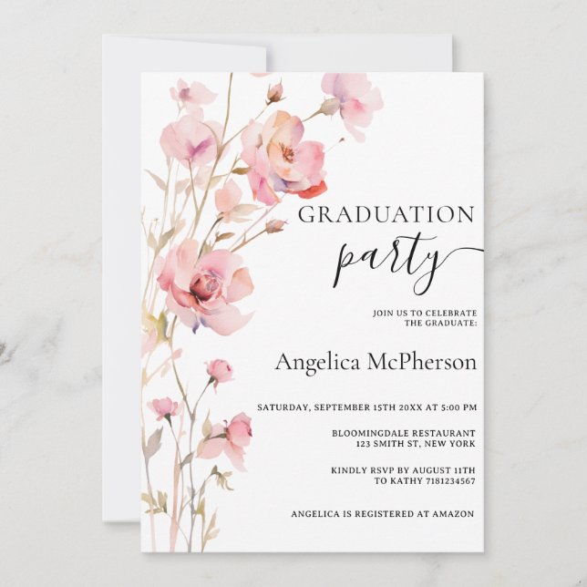 INVITATION BOHO PINK BLUSH WATERCOLOR FLEURS DIPLÔME (Devant)