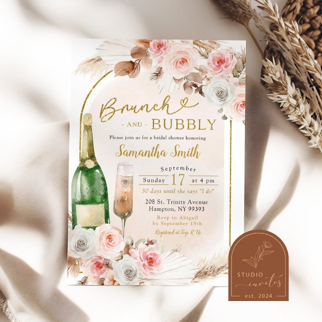 Invitation Boho Pink Brunch et Bubbly Fête des mariées (Créateur téléchargé)