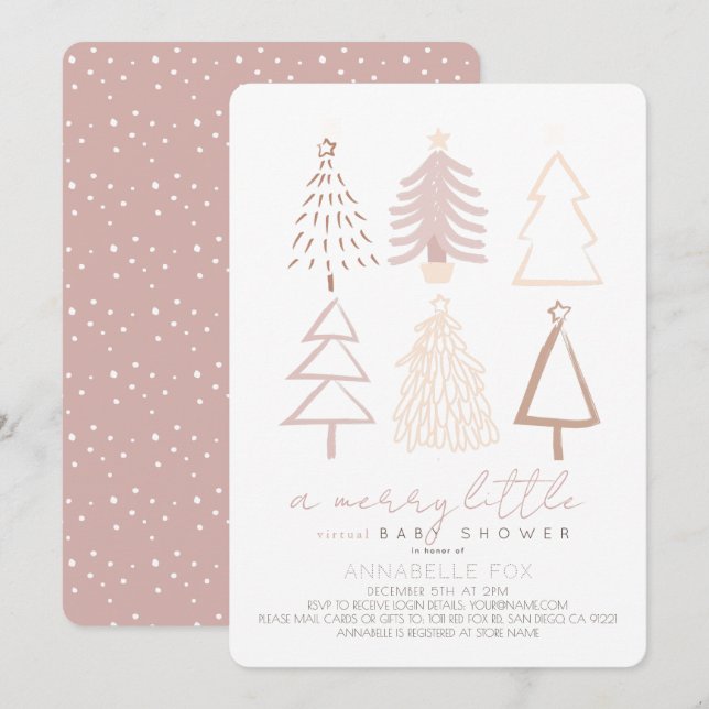 Invitation Boho Pink Christmas Trees Baby shower virtuel (Devant / Derrière)