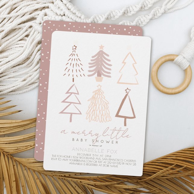 Invitation Boho Pink Christmas Trees Joyeux Petit Baby shower (Créateur téléchargé)