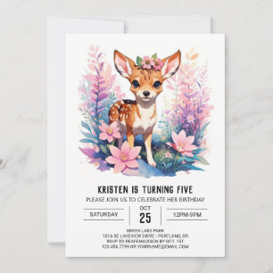 Invitation Boho Pink Deer Fête Fille Anniversaire