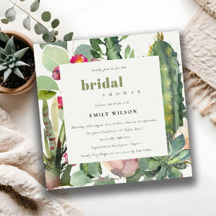 INVITATION BOHO PINK FÊTE DES MARIÉES FLORAL CACTI FOLIAGE