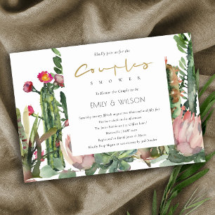 INVITATION BOHO PINK FLORAL CACTI FOLIAGE COUPLES DOUCHE