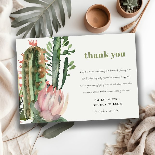 INVITATION BOHO PINK FLORAL CACTI FOLIAGE MARIAGE MERCI (Créateur téléchargé)