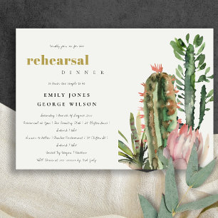 INVITATION BOHO PINK FLORAL CACTI FOLIAGE RÉPÉTITION DÎNER