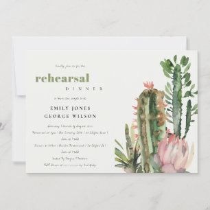 INVITATION BOHO PINK FLORAL CACTI FOLIAGE RÉPÉTITION DÎNER