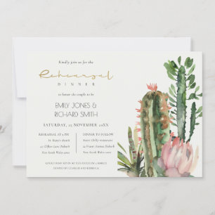 INVITATION BOHO PINK FLORAL CACTI FOLIAGE RÉPÉTITION DÎNER DA