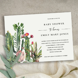 INVITATION BOHO PINK FLORAL DESERT CACTI FAUNA BABY SHOWER