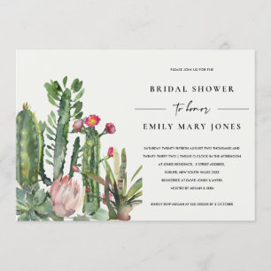 INVITATION BOHO PINK FLORAL DESERT CACTI FAUNA FÊTE DES MARIÉ