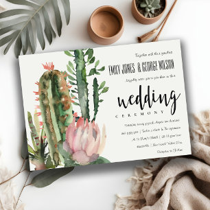 INVITATION BOHO PINK FLORAL DESERT CACTI FOLIAGE MARIAGE