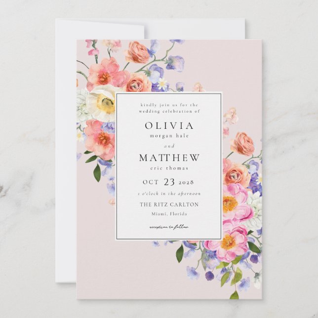 Invitation Boho Pink Floral Mariage (Devant)