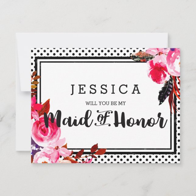 Invitation Boho Pink Floral Serez-vous ma femme d'honneur (Devant)