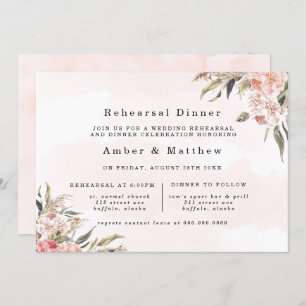 Invitation Boho Pink Peony Dîner De Répétition Pampas