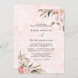 Invitation Boho Pink Peony Pampas Grass Mariage