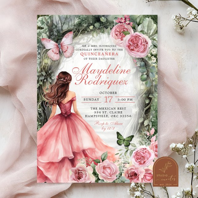 Invitation Boho Pink Whimsical Forest Quinceanera (Créateur téléchargé)