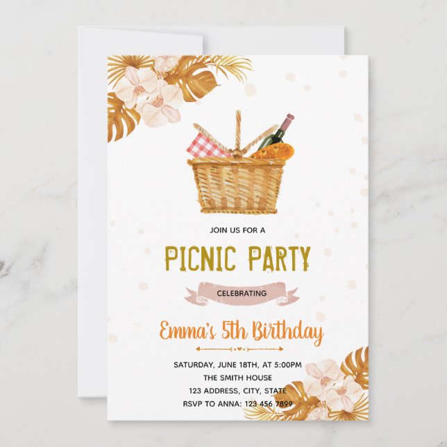 Invitation Boho pique-nique thé fête anniversaire (Devant)