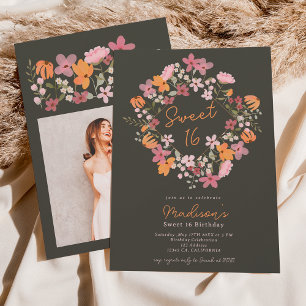 Invitation Boho prairie photo fleur sauvage Sweet 16