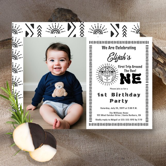 Invitation Boho Premier tour du soleil Fête de 1er anniversai (Créateur téléchargé)