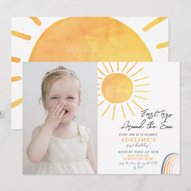 Invitation Boho Premier Voyage Autour Du Soleil 1Er Anniversa (Devant / Derrière)