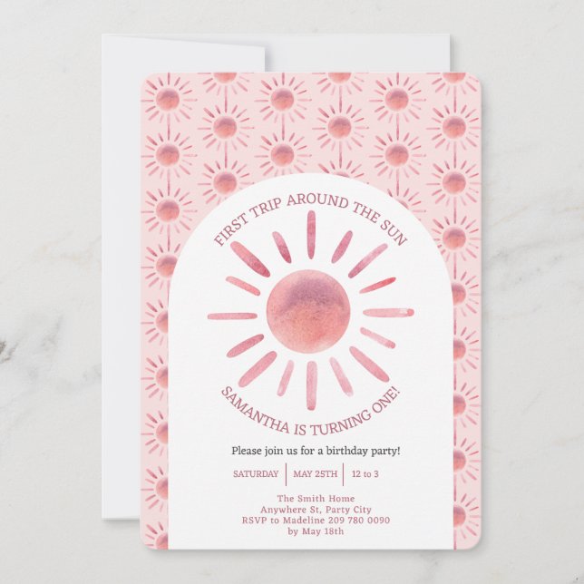 Invitation Boho Premier Voyage Autour Du Soleil 1Er Anniversa (Devant)