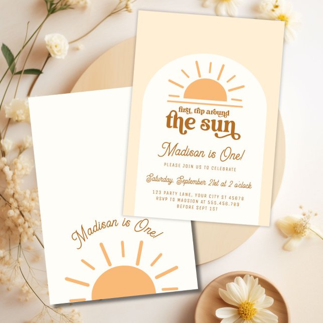 Invitation Boho Premier Voyage Autour Du Soleil 1Er Anniversa (Boho First Trip Around The Sun 1st Birthday Party Invitation)