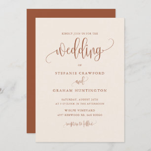 Invitation Boho Pretty Calligraphie Script Terracotta Mariage