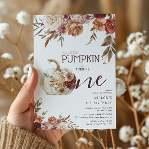 Invitation Boho Pumpkin Automne Fleurir 1er Anniversaire