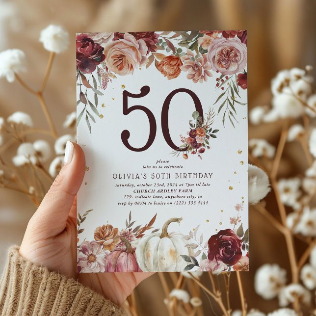 Invitation Boho Pumpkin Automne Fleurir 50e Anniversaire (Créateur téléchargé)