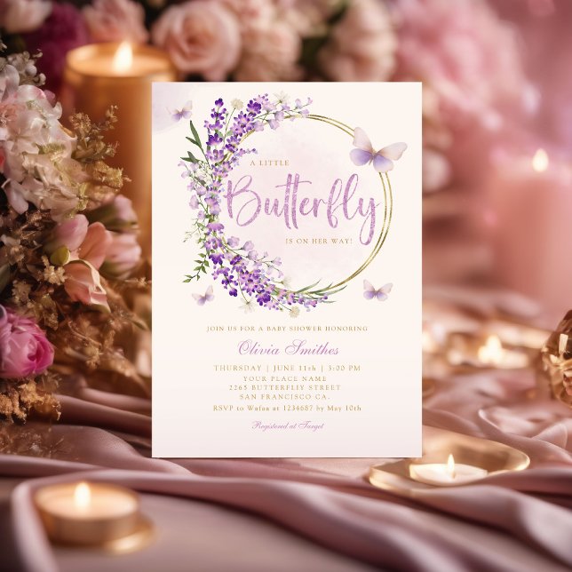 Invitation Boho Purple A Little Butterfly Girl Baby shower (Créateur téléchargé)