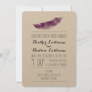 Invitation Boho Purple Feather I Do Mariage