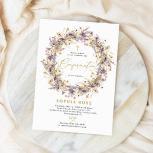 Invitation Boho Purple Fleurs sauvages Confirmation Invitatio