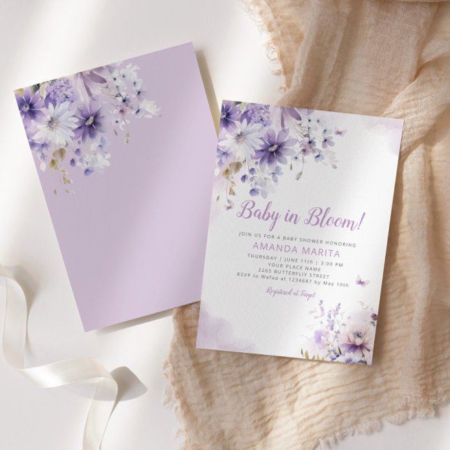Invitation Boho Purple Floral Baby in Bloom Girl Baby shower (Créateur téléchargé)
