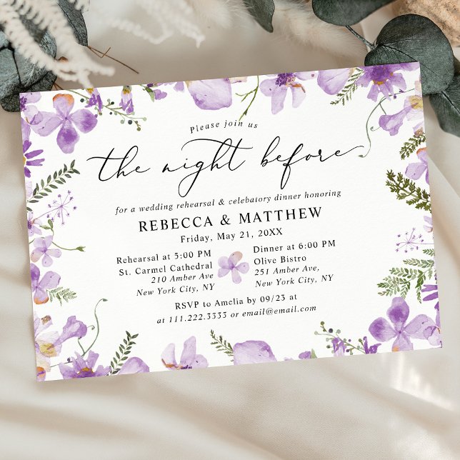 Invitation Boho Purple Floral La Nuit Avant Le Mariage (Créateur téléchargé)