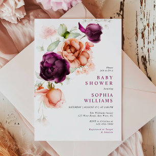 Invitation Boho Purple & Peach Flowers Baby shower