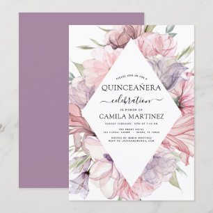 Invitation Boho Purple Quinceañera Dusty rose Floral Invitati
