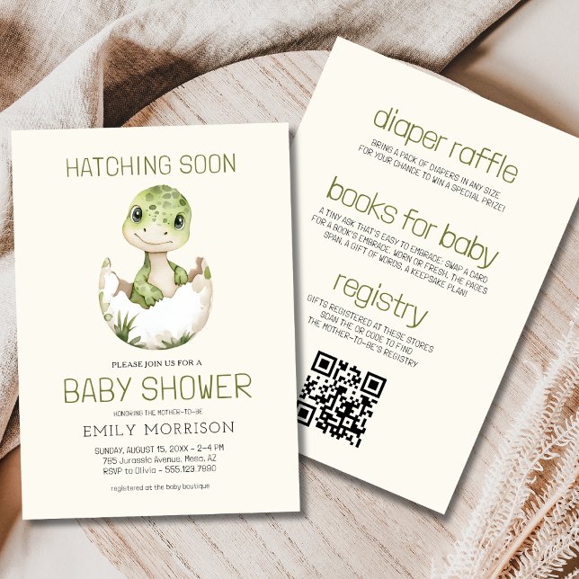 Invitation Boho QR Code Dinosaur Hatching Bientôt Baby shower (Créateur téléchargé)