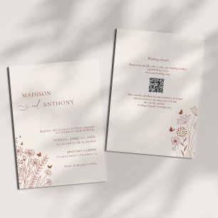Invitation Boho QR Code Terracotta Fleur sauvage Mariage 2 en