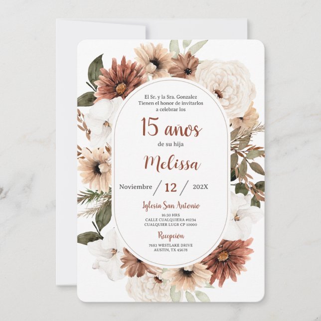 Invitation Boho Quinceañera (Devant)