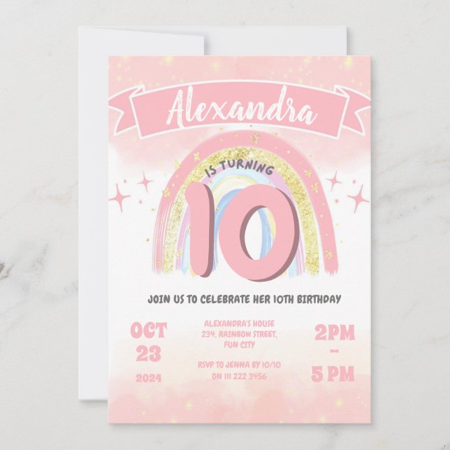 Invitation Boho Rainbow 10th Any Age Birthday Girl Parties sc (Devant)