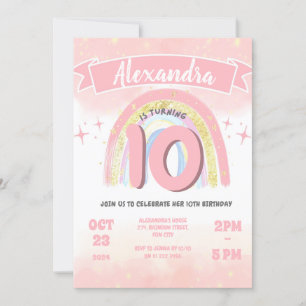 Invitation Boho Rainbow 10th Any Age Birthday Girl Parties sc