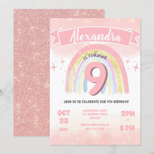 Invitation Boho Rainbow 9th Any Age Birthday Girl Parties sci