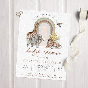 Invitation Boho Rainbow Arch & Safari Animaux Baby shower